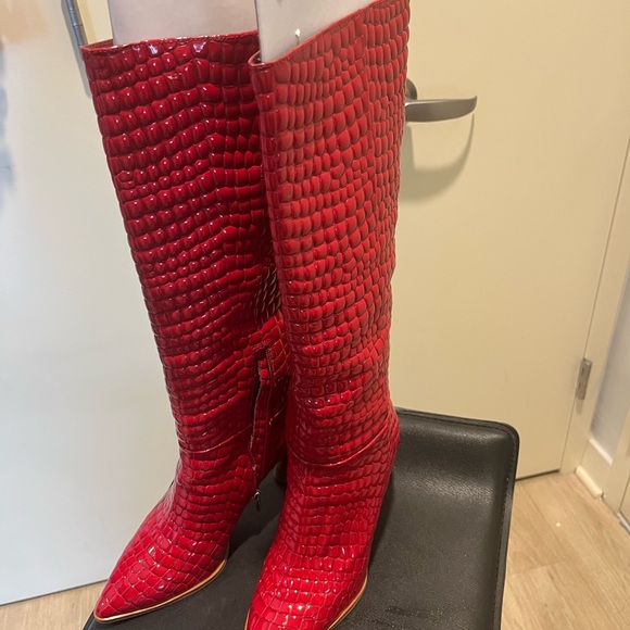 Vince Camuto Cherry Red boots 4” stacked heel - Picture 2 of 4